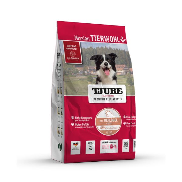 TJURE Premium-Trockenfutter Geflügel & Reis 7,5 kg | für ernährungssensible Hunde | Optimale Verträg