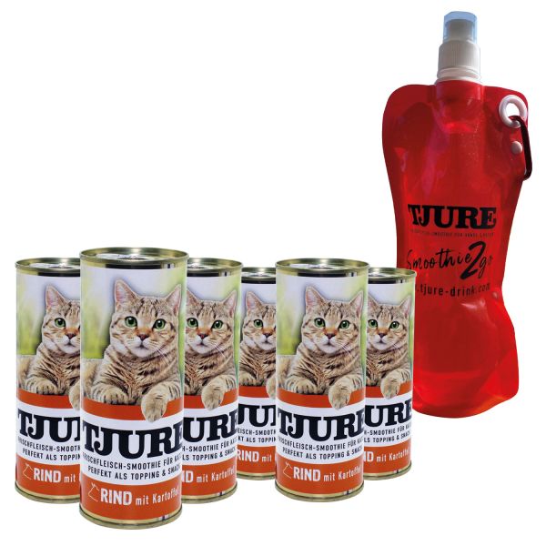 TJURE Katze Rind 6 x 220ml + GRATIS to go Flasche