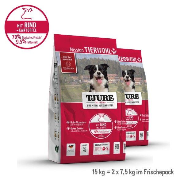 TJURE Premium-Trockenfutter Rind & Kartoffel 15 kg | reich an Proteinen | optimale Nährstoffaufnahme